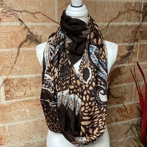 Magnificent infinity scarf dark brown beige and turquoise blue